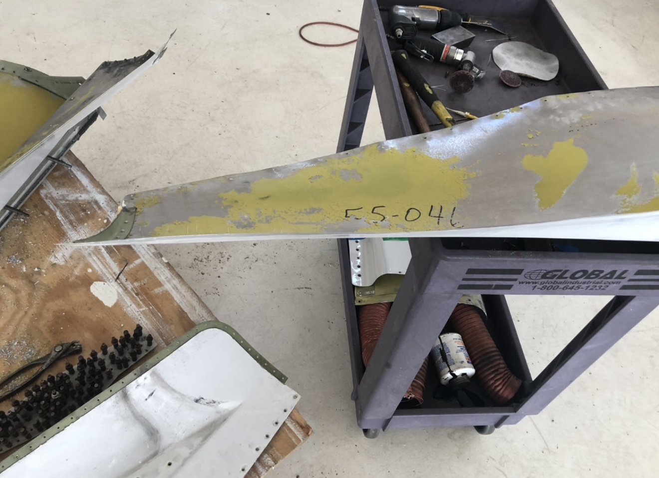 Donor fairing part being refurbished